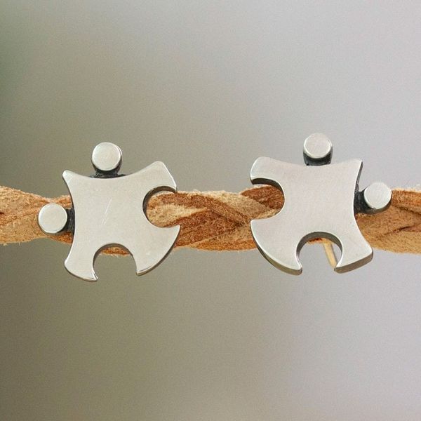 Alternate image for Whimsical Sterling Silver Puzzle Piece Button Earrings Pieces of Finesse