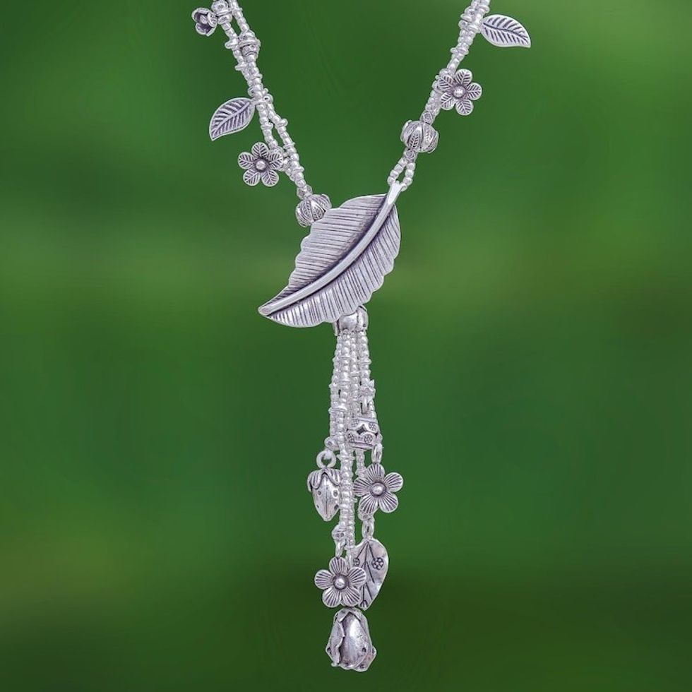 Thai Hill Tribe Style Nature-Themed 950 Silver Y-Necklace 'Natural Bounty'