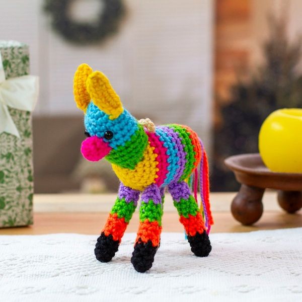 Alternate image for Colorful Donkey Piata-Themed Crocheted Holiday Ornament Donkey Piata