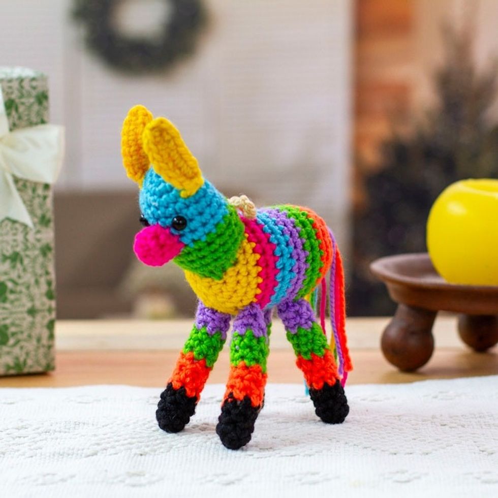 Colorful Donkey Piata-Themed Crocheted Holiday Ornament 'Donkey Piata'