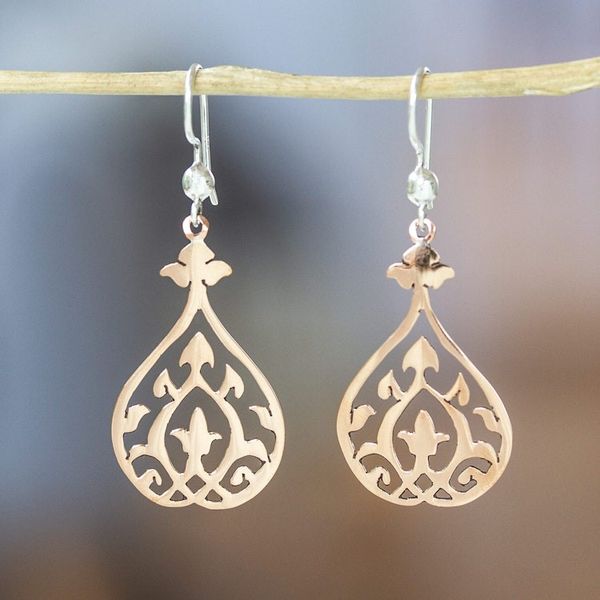 Alternate image for Openwork Copper Dangle Earrings with Taxco Silver Hooks Openwork Majesty