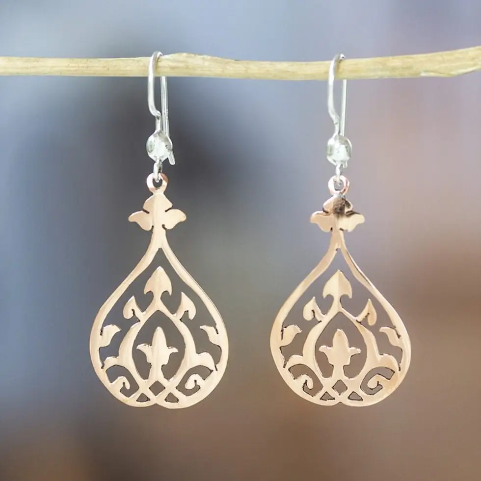 Openwork Copper Dangle Earrings with Taxco Silver Hooks 'Openwork Majesty'