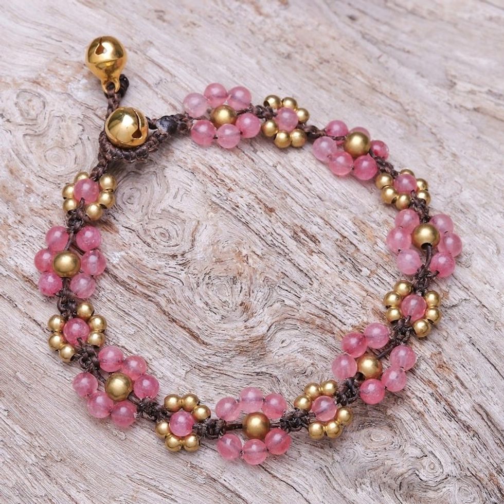 Pink Quartz Beaded Macrame Bracelet from Thailand 'Blooming with Love'