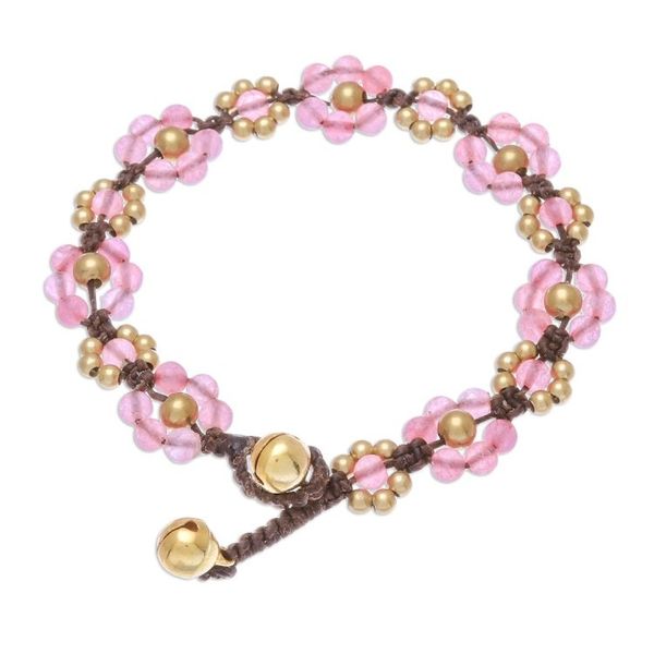 Alternate image for Pink Quartz Beaded Macrame Bracelet from Thailand Blooming with Love
