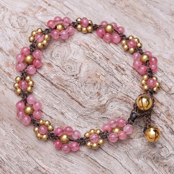 Alternate image for Pink Quartz Beaded Macrame Bracelet from Thailand Blooming with Love
