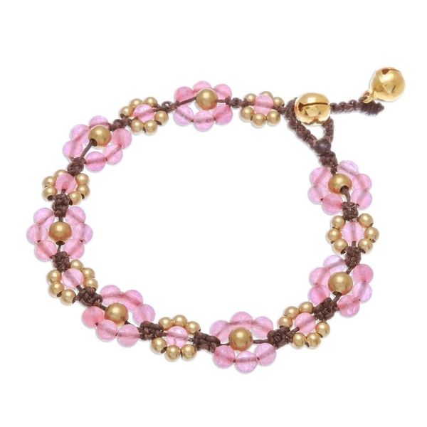 Alternate image for Pink Quartz Beaded Macrame Bracelet from Thailand Blooming with Love