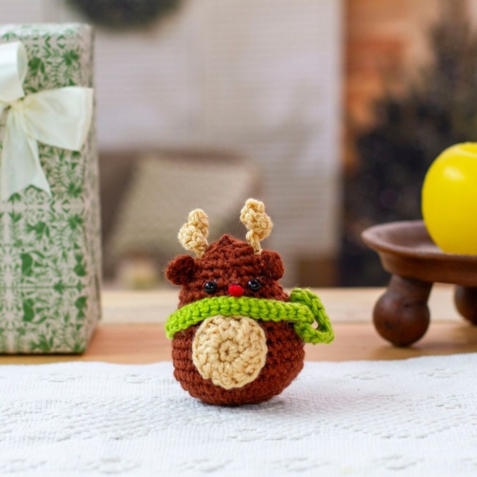 Crocheted Holiday Decorative Accent with Reindeer Theme 'Cute Deer'