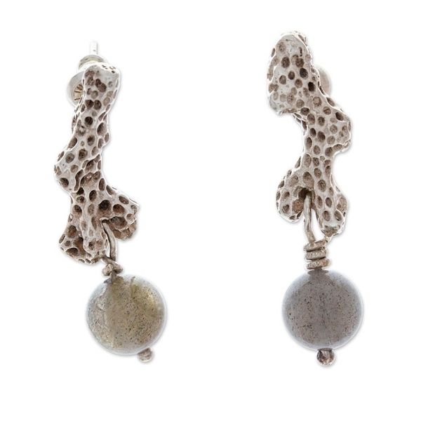Alternate image for Ocean-Themed Labradorite Coral Dangle Earrings New Coral