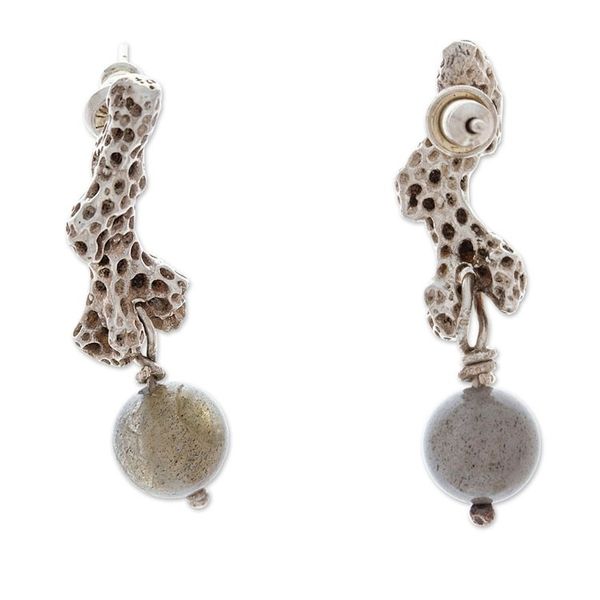 Alternate image for Ocean-Themed Labradorite Coral Dangle Earrings New Coral