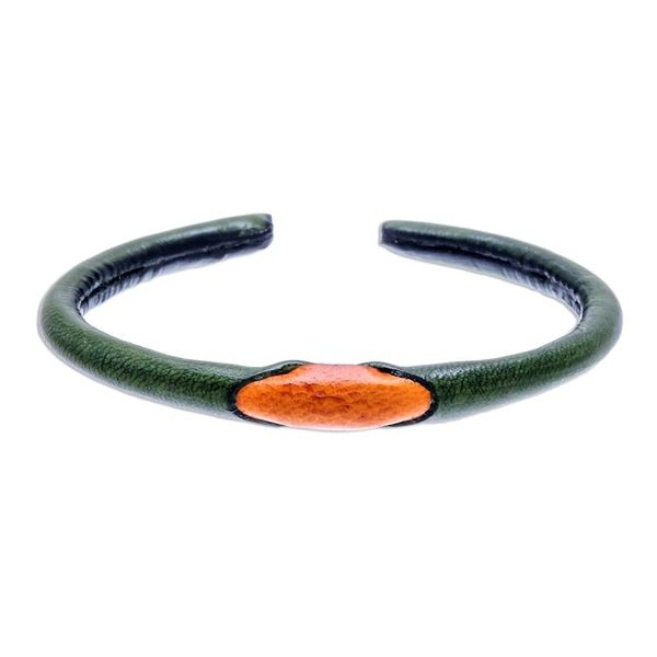 Alternate image for Green and Orange Leather Cuff Bracelet from Thailand Green-Orange Eye