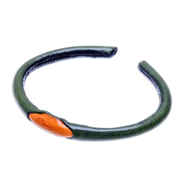 Alternate image for Green and Orange Leather Cuff Bracelet from Thailand Green-Orange Eye