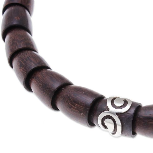 Alternate image for Dark Wood and Sterling Silver Beaded Stretch Necklace Dark Spiral Bangle