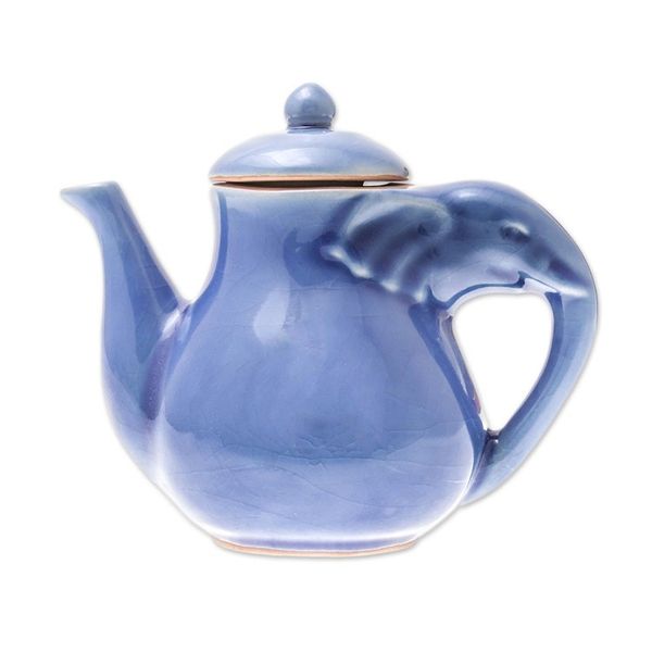 Alternate image for Elephant-Themed Blue Ceramic Tea Set for 4 6 Pieces Elephant Gathering