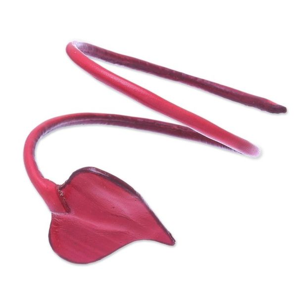Alternate image for Leaf-Themed Leather Wrap Bracelet in Crimson from Thailand Heart Leaf in Crimson