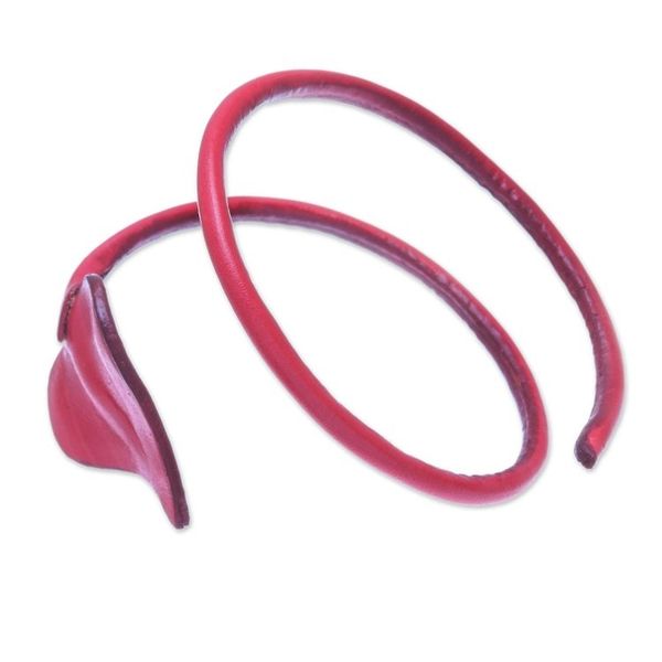 Alternate image for Leaf-Themed Leather Wrap Bracelet in Crimson from Thailand Heart Leaf in Crimson