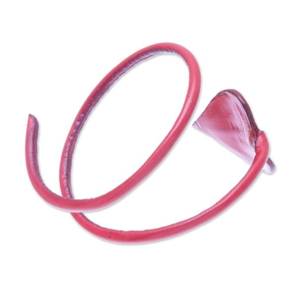 Alternate image for Leaf-Themed Leather Wrap Bracelet in Crimson from Thailand Heart Leaf in Crimson