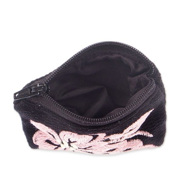 Alternate image for Embroidered Blush Cotton Coin Purse Pair with Floral Theme Blush Black Spring