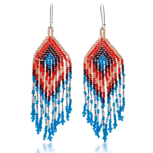 Alternate image for Folk Art Blue and Orange Glass Beaded Waterfall Earrings Cascades of Peace