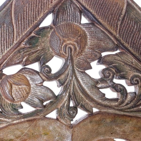 Alternate image for Floral Teak Wood Relief Panel in Rustic Brown from Thailand Floral Symmetry