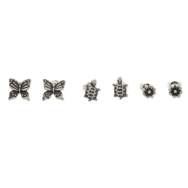 Alternate image for 3-Piece Nature-Themed Sterling Silver Stud Earrings Set Bucklers of Nature