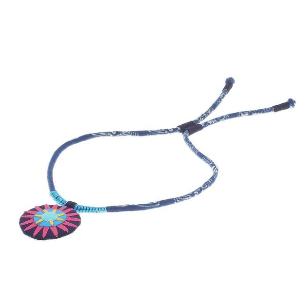 Alternate image for Handcrafted Cotton Pendant Necklace in Pink from Thailand Pink Hmong Sun Medallion