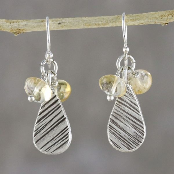 Alternate image for Citrine and Karen Silver Dangle Earrings from Thailand Lucky Texture
