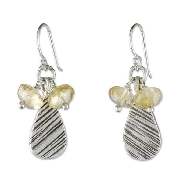 Alternate image for Citrine and Karen Silver Dangle Earrings from Thailand Lucky Texture