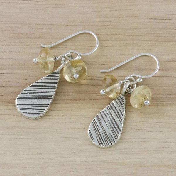 Alternate image for Citrine and Karen Silver Dangle Earrings from Thailand Lucky Texture