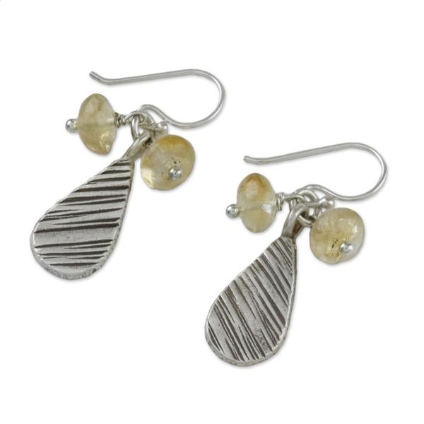 Alternate image for Citrine and Karen Silver Dangle Earrings from Thailand Lucky Texture