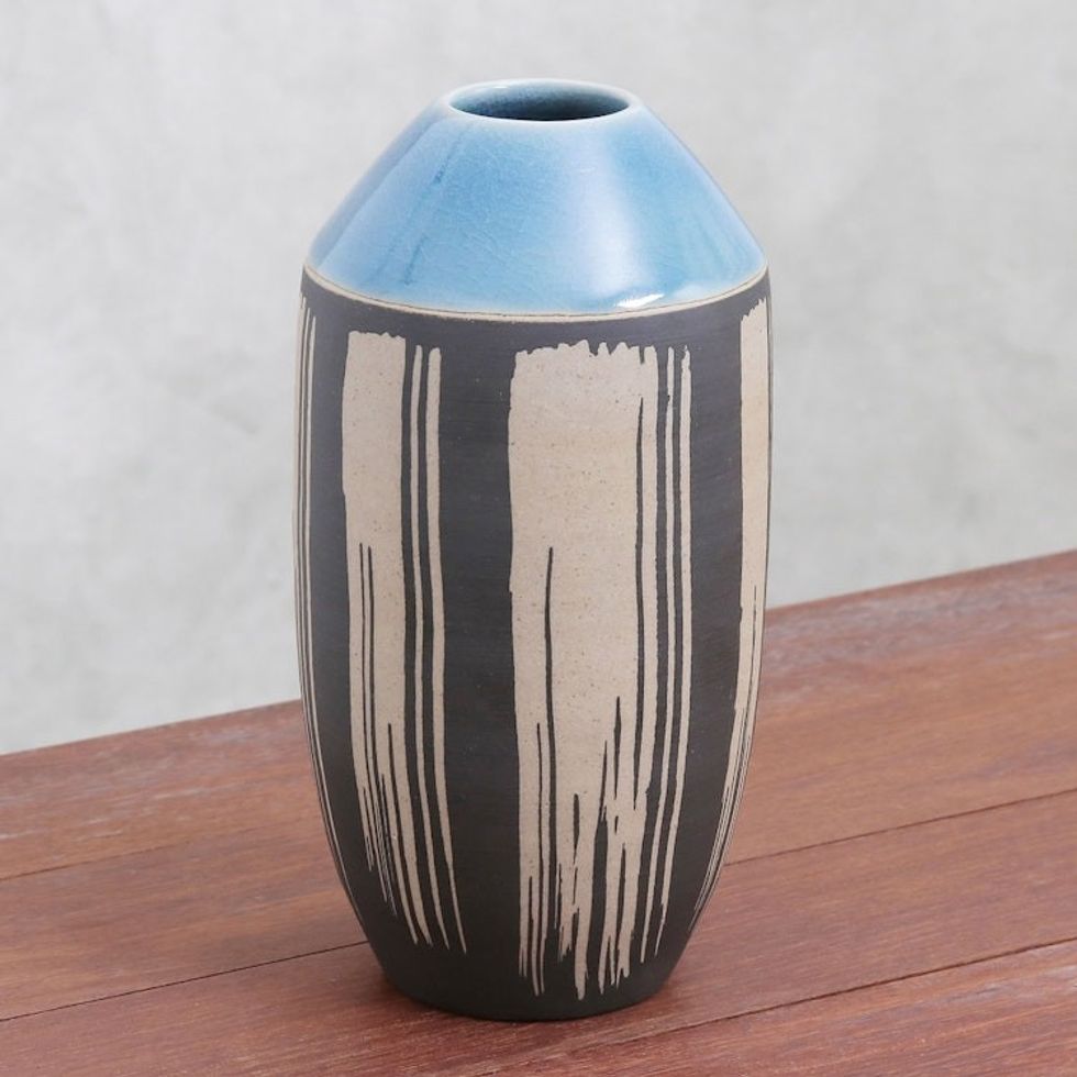 Modern Celadon Ceramic Vase from Thailand 'Modern Garden'