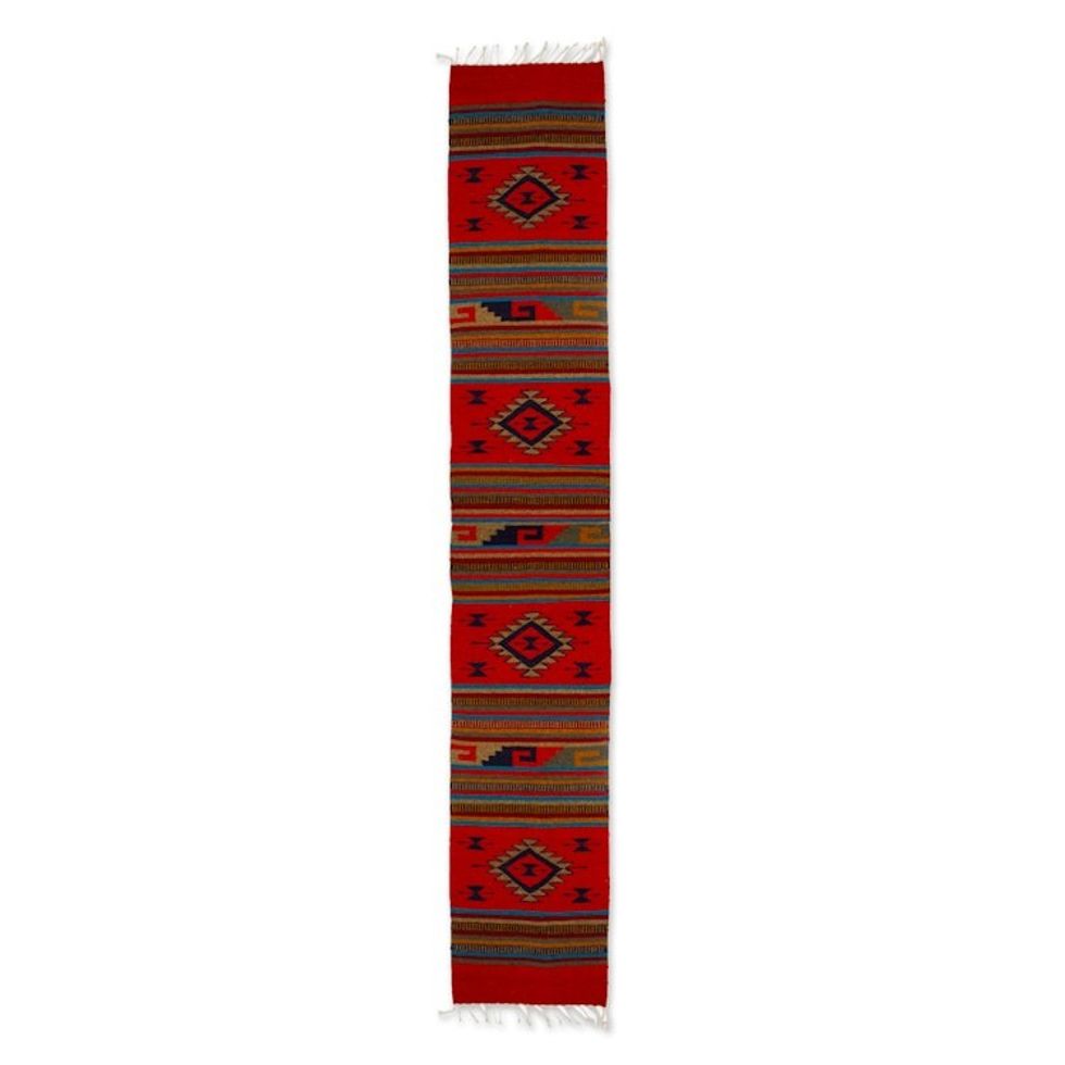 Traditional Zapotec Wool Table Runner in Red and Sunrise 'Fiery Jewel'