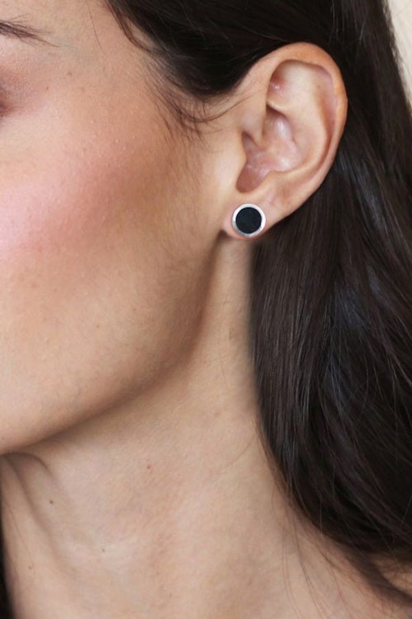 Alternate image for Polished Wood-Accented Round Sterling Silver Stud Earrings Freckly Forest