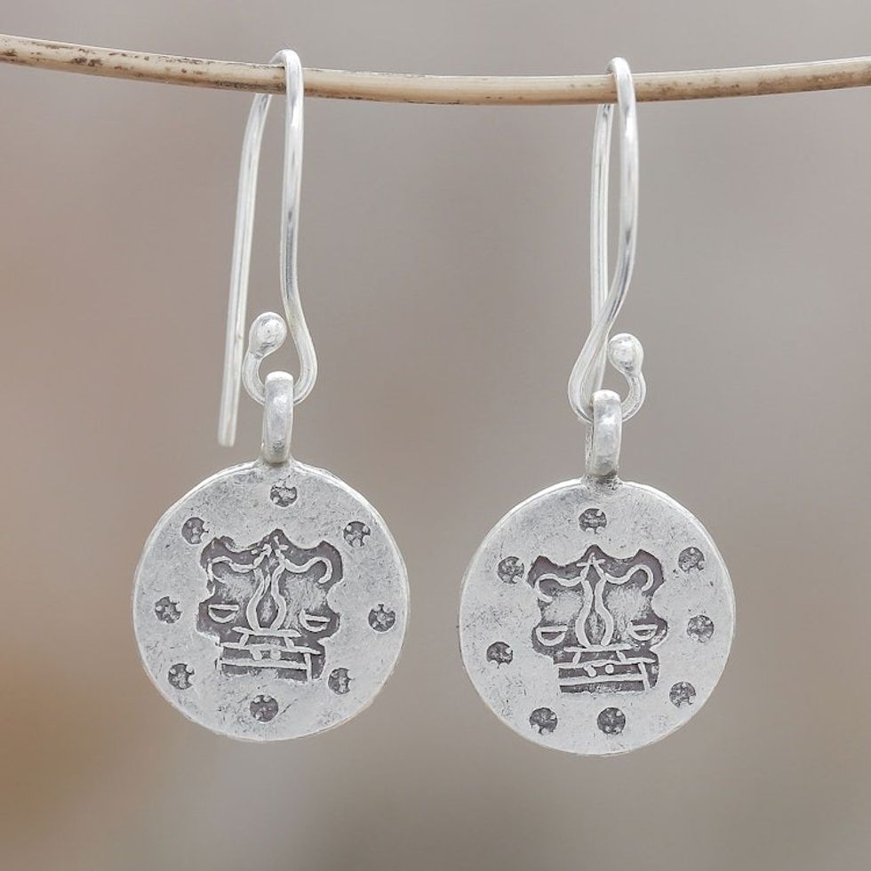 Karen Silver Libra Dangle Earrings from Thailand 'Karen Libra'