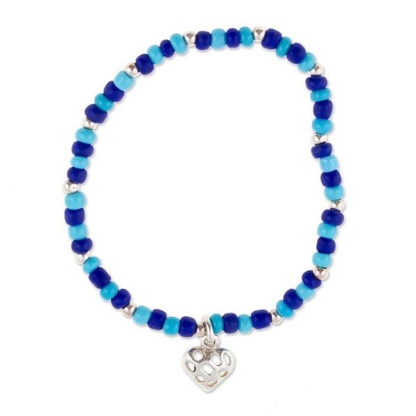 Alternate image for Beaded Stretch Bracelet with Taxco Silver Heart Charm Openwork Heart