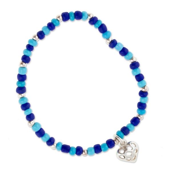Alternate image for Beaded Stretch Bracelet with Taxco Silver Heart Charm Openwork Heart