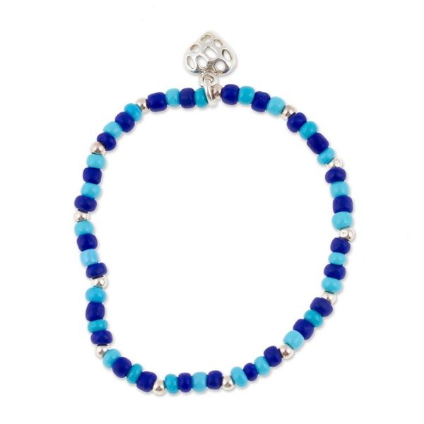 Alternate image for Beaded Stretch Bracelet with Taxco Silver Heart Charm Openwork Heart