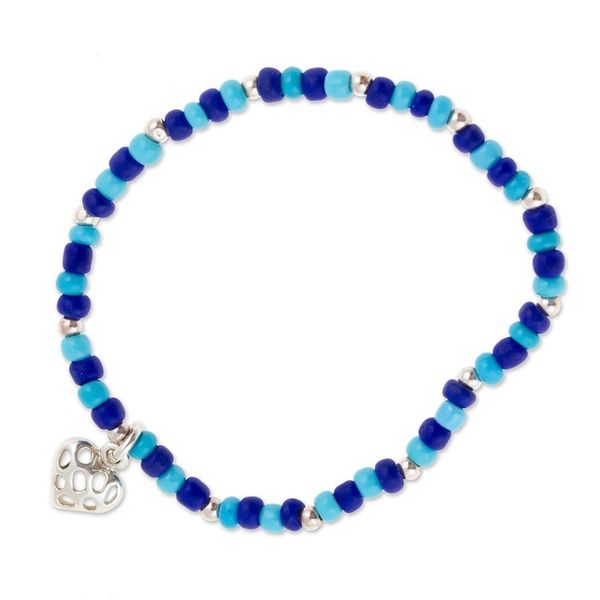 Alternate image for Beaded Stretch Bracelet with Taxco Silver Heart Charm Openwork Heart