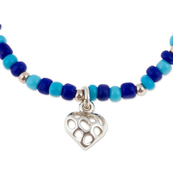 Alternate image for Beaded Stretch Bracelet with Taxco Silver Heart Charm Openwork Heart