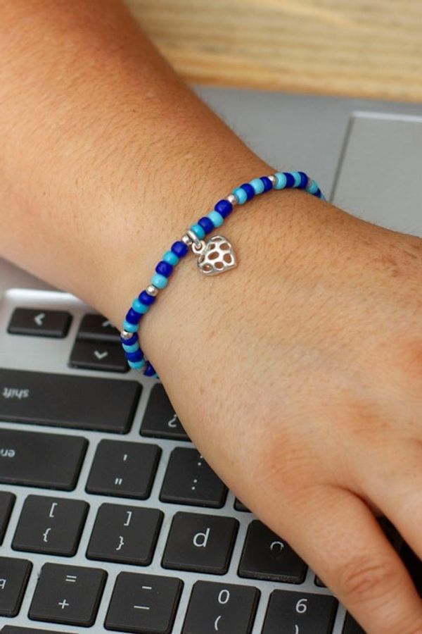 Alternate image for Beaded Stretch Bracelet with Taxco Silver Heart Charm Openwork Heart