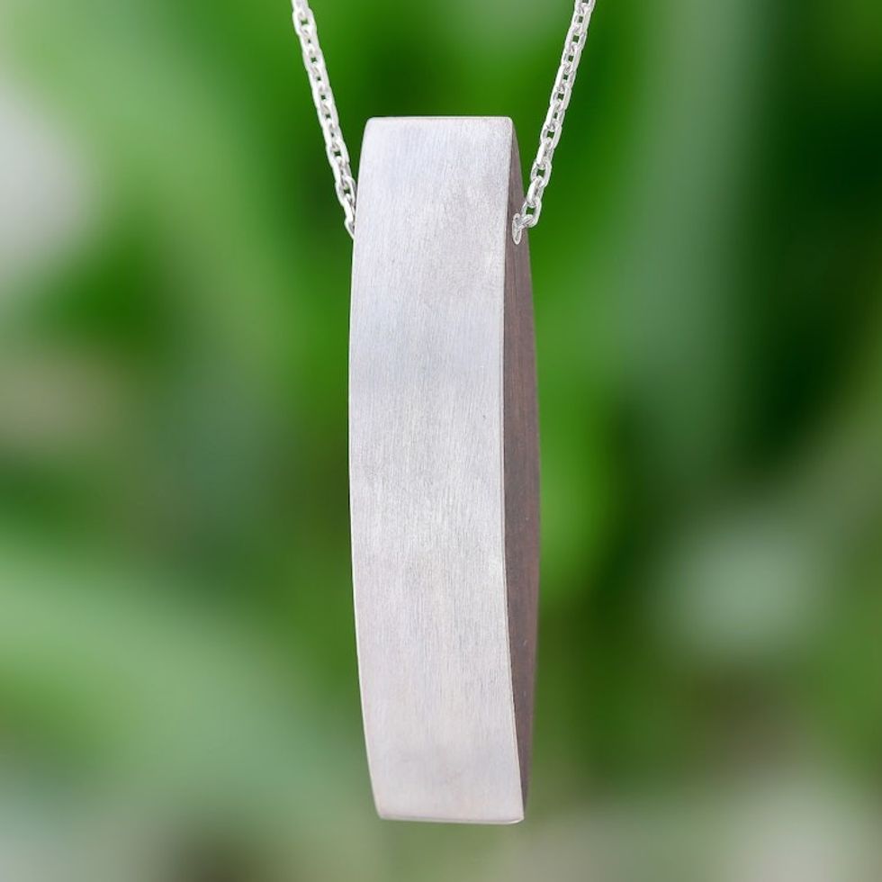 Sterling Silver and Mai Maka Wood Pendant Necklace 'Sophisticated Figure'