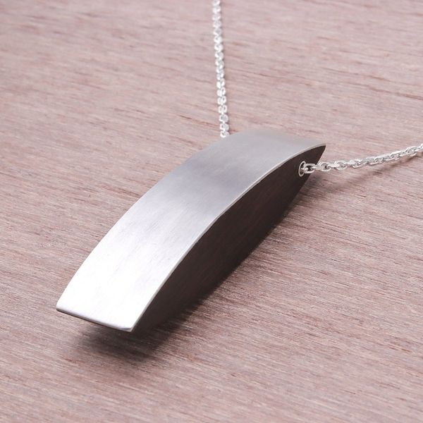 Alternate image for Sterling Silver and Mai Maka Wood Pendant Necklace Sophisticated Figure