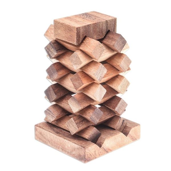 Alternate image for 18-Piece Raintree Wood Tower Puzzle from Thailand Tower of Pisa
