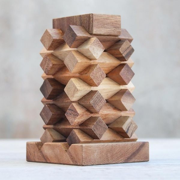 Alternate image for 18-Piece Raintree Wood Tower Puzzle from Thailand Tower of Pisa