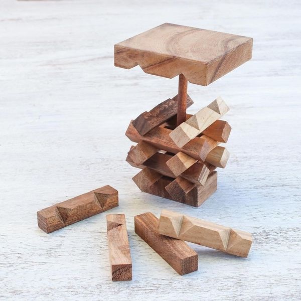 Alternate image for 18-Piece Raintree Wood Tower Puzzle from Thailand Tower of Pisa