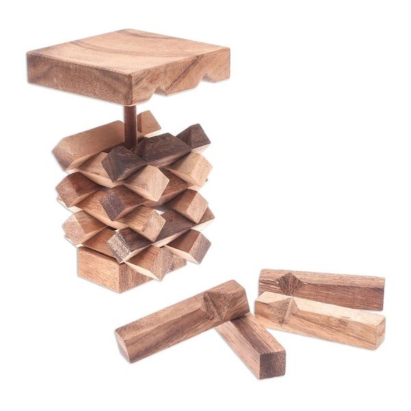 Alternate image for 18-Piece Raintree Wood Tower Puzzle from Thailand Tower of Pisa