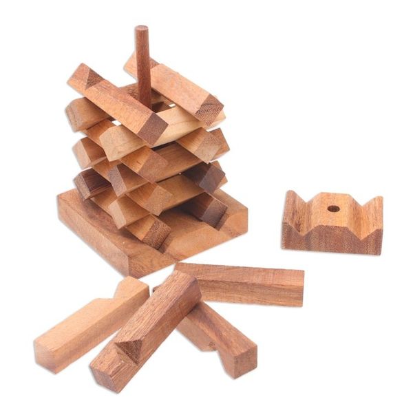 Alternate image for 18-Piece Raintree Wood Tower Puzzle from Thailand Tower of Pisa