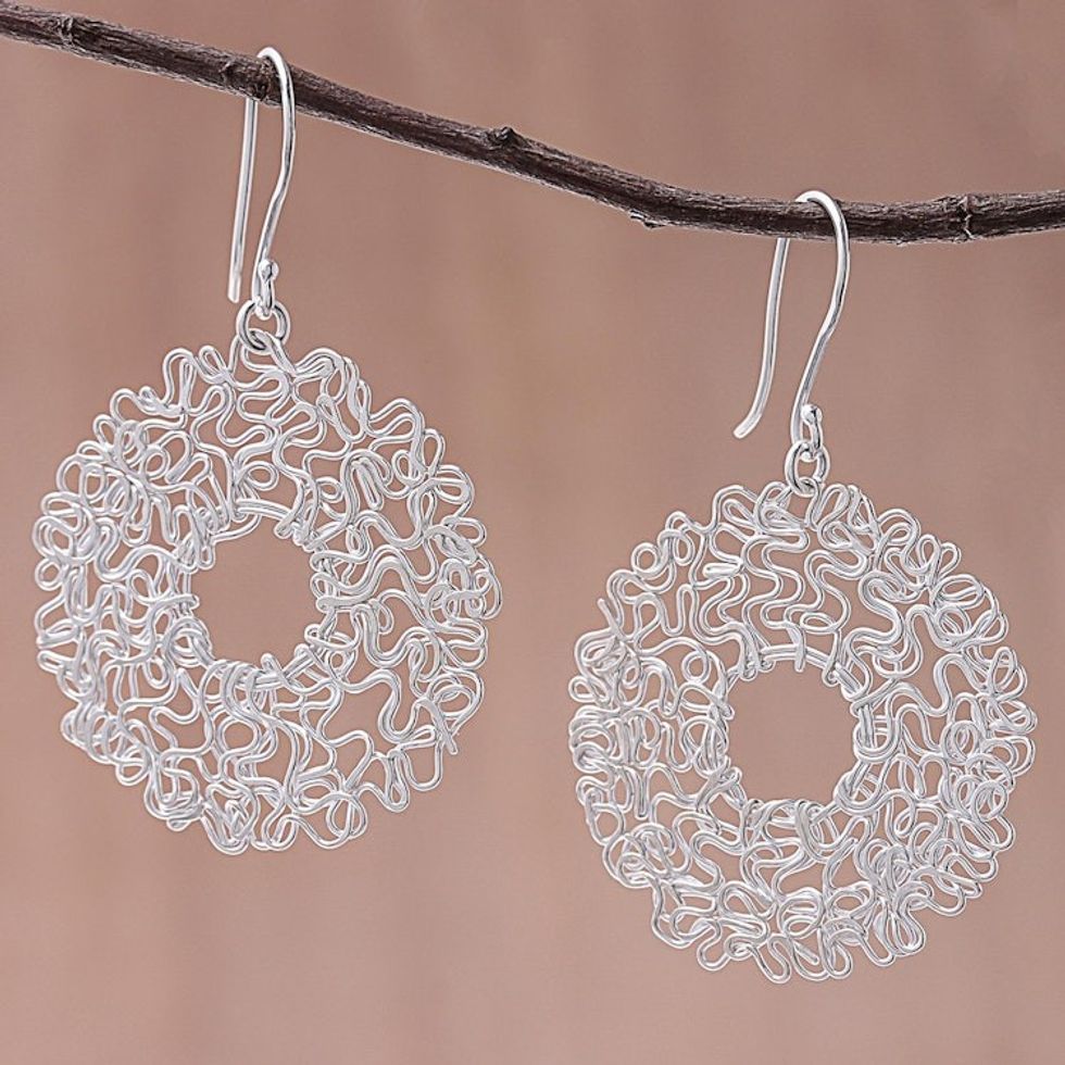 Sterling Silver Twisted Wire Wreath Dangle Earrings 'Freedom Wreath'