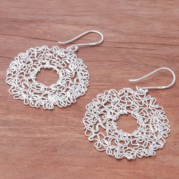 Alternate image for Sterling Silver Twisted Wire Wreath Dangle Earrings Freedom Wreath