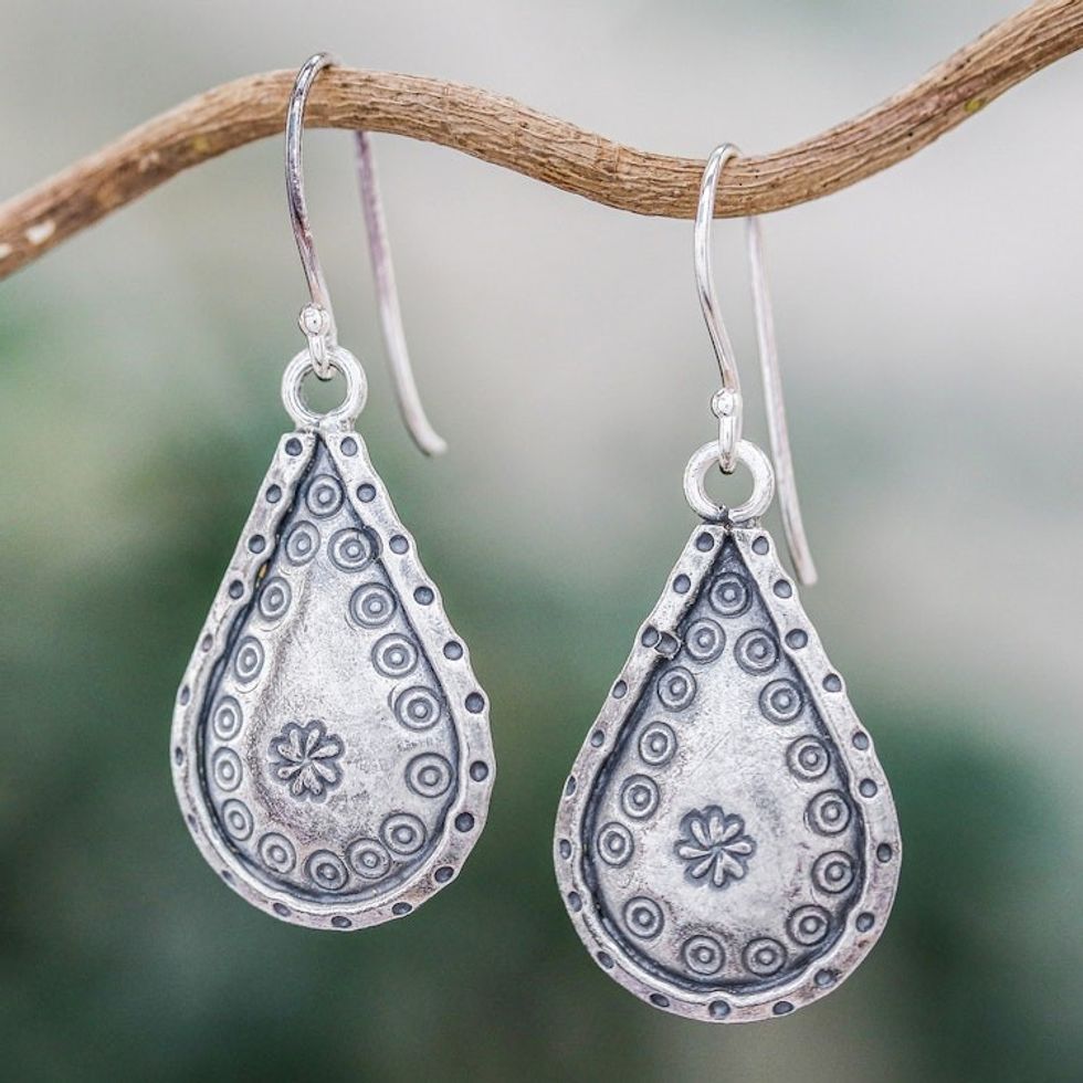 Drop-Shaped Karen Silver Dangle Earrings from Thailand 'Refreshing Drops'
