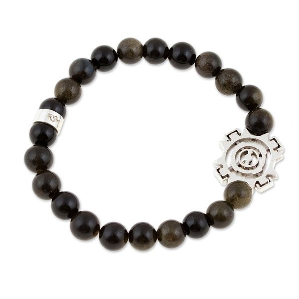 Alternate image for Mens Onyx Stretch Bracelet with Taxco Silver Sun Pendant Sublime Sun